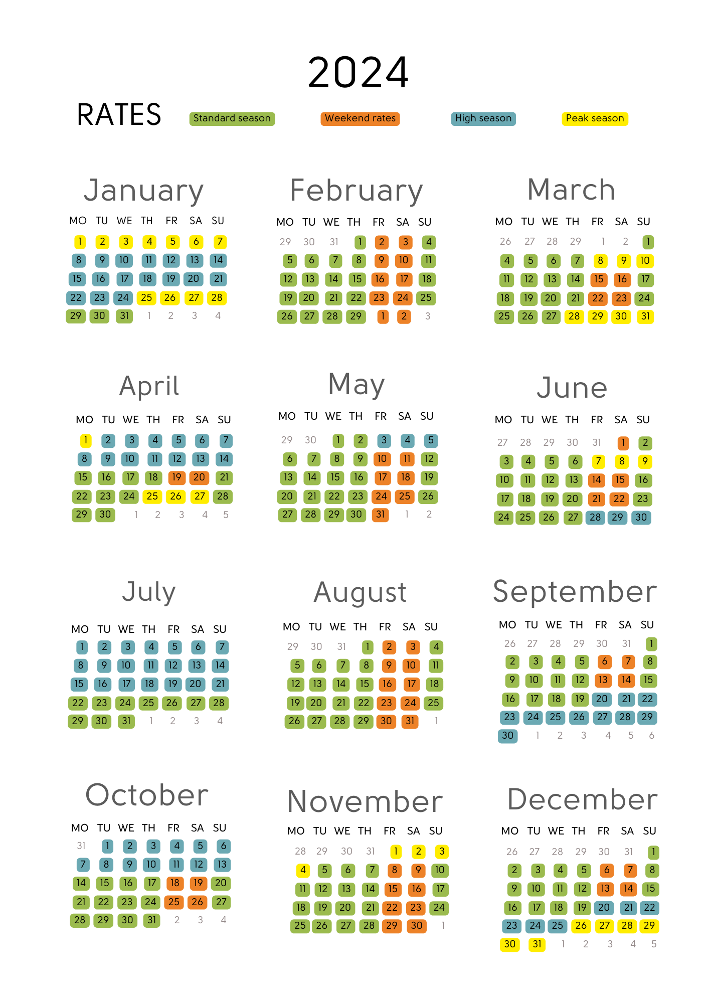 2024 2025 Rates Calendar